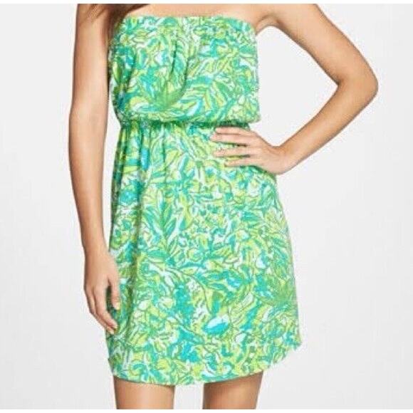 Lilly Pulitzer Windsor Strapless Mini Dress SMALL Fresh Citrus Green Pima Cotton - Picture 1 of 9